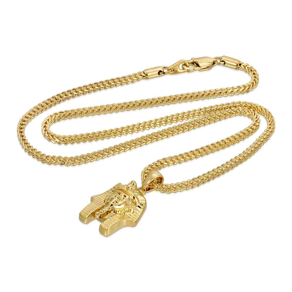 Gold Lion Head Necklace Pendant & Franco Gold Chain