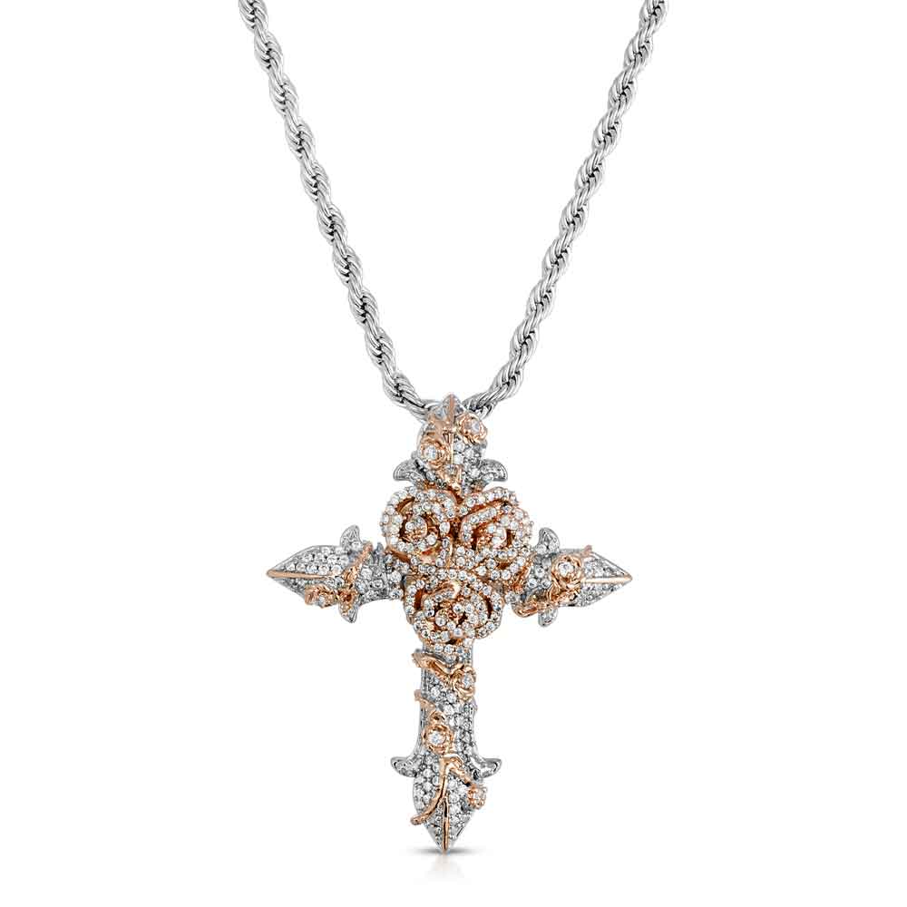 Gold & Diamond Rose Cross Necklace The Gold Gods 2 Tone Front