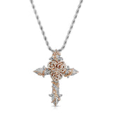 Gold & Diamond Rose Cross Necklace The Gold Gods 2 Tone Front