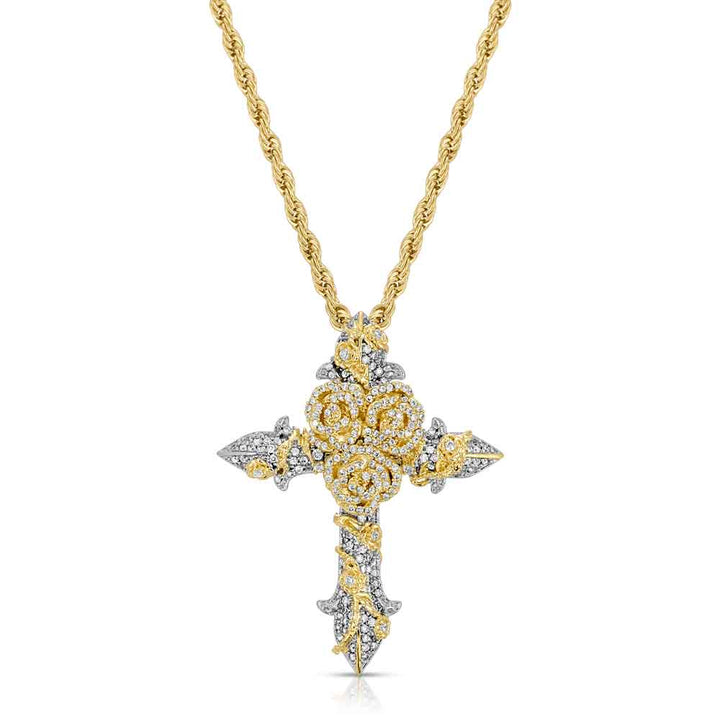 Gold & Diamond Rose Cross Necklace The Gold Gods Gold Front