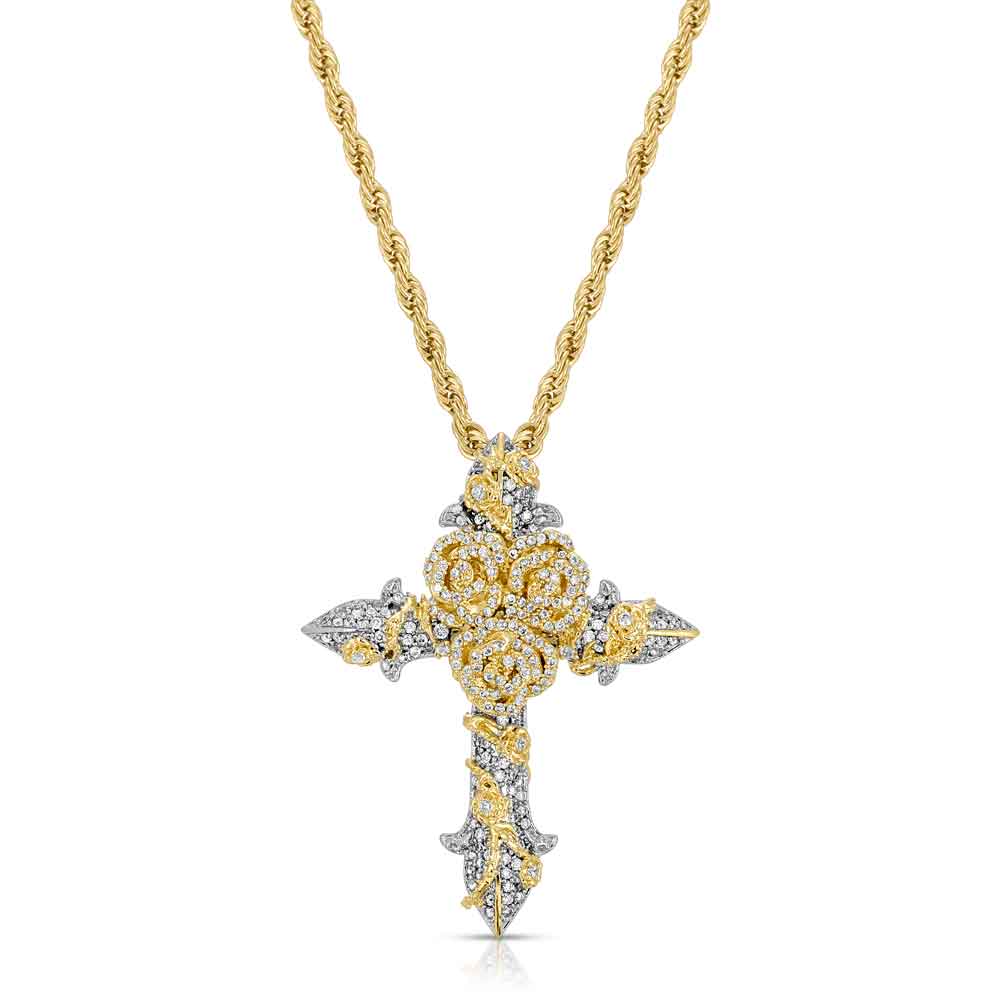 Diamond Fleur de Lis Cross Pendant & Rope Gold Chain | The Gold Gods