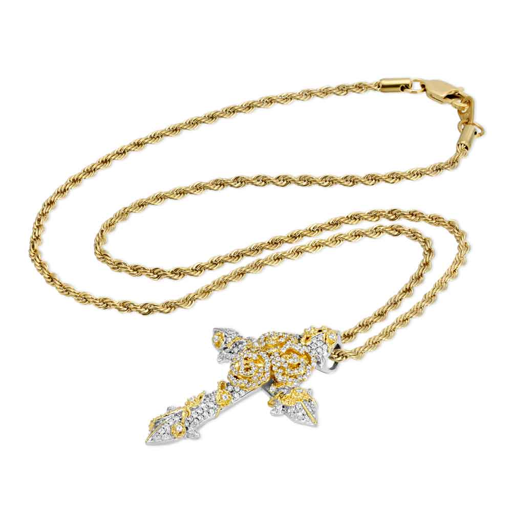 Women's Micro Diamond Gold Cross Necklace Pendant & Rope Gold Chain | The Gold Goddess