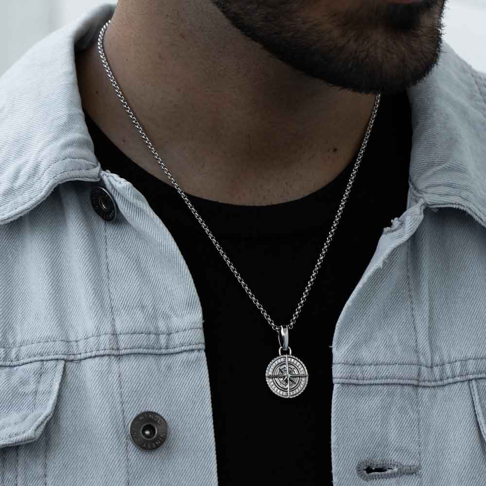 White gold store pendant necklace mens