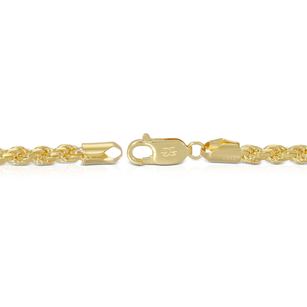 Vermeil 4mm Diamond Cut Rope Chain The Gold Gods Clasp