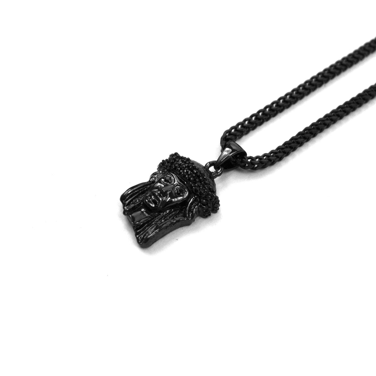 Jesus Piece Black Rhodium Edition Necklace Pendant & Franco Box Gold Chain The Gold Gods side view