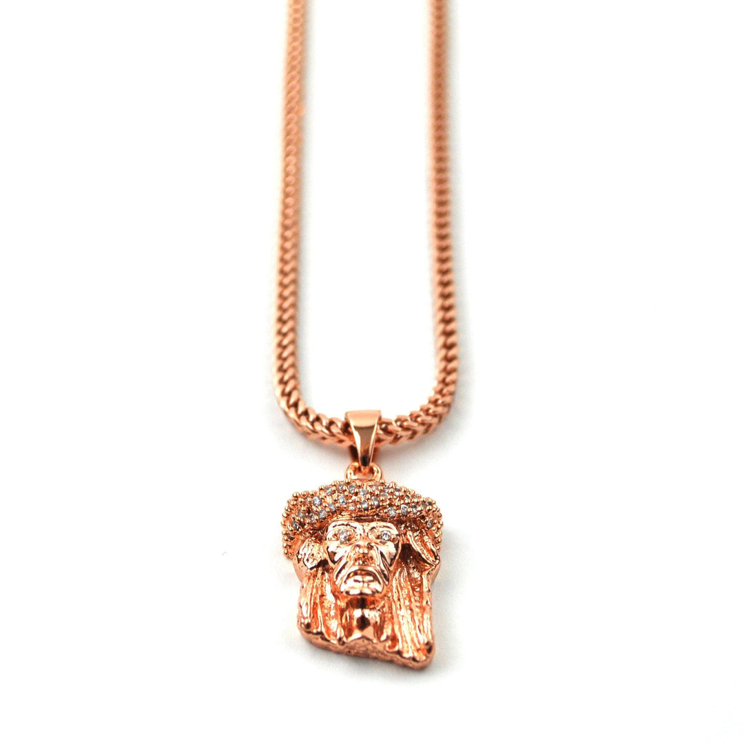 Jesus Piece Rose Gold Necklace Pendant & Franco Gold Chain The Gold Gods front view