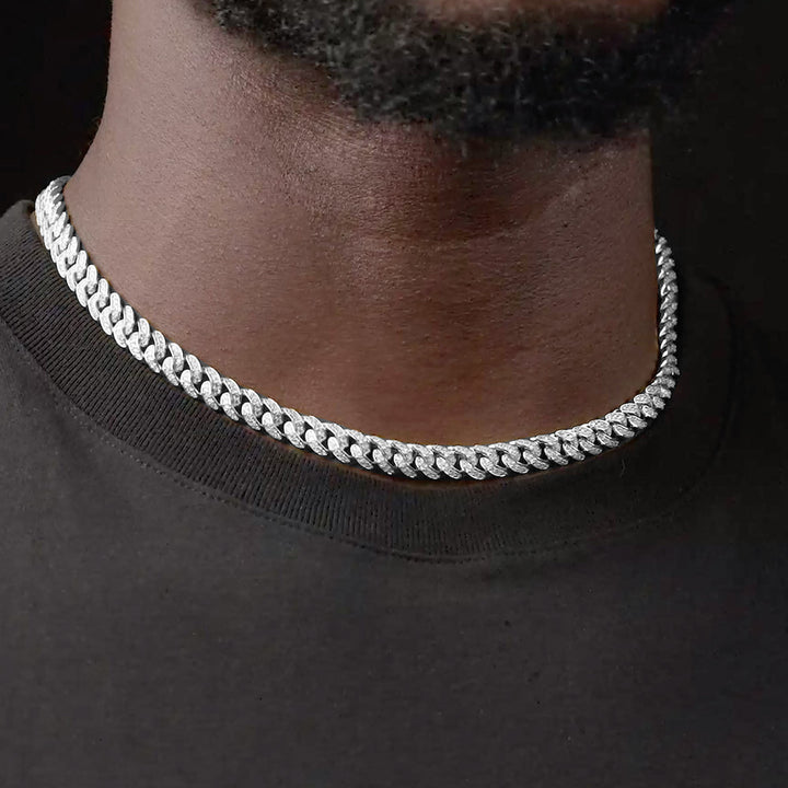 Diamond Cuban Link Micro Choker Chain 8mm The Gold Gods lifestyle look White Gold 18 inch