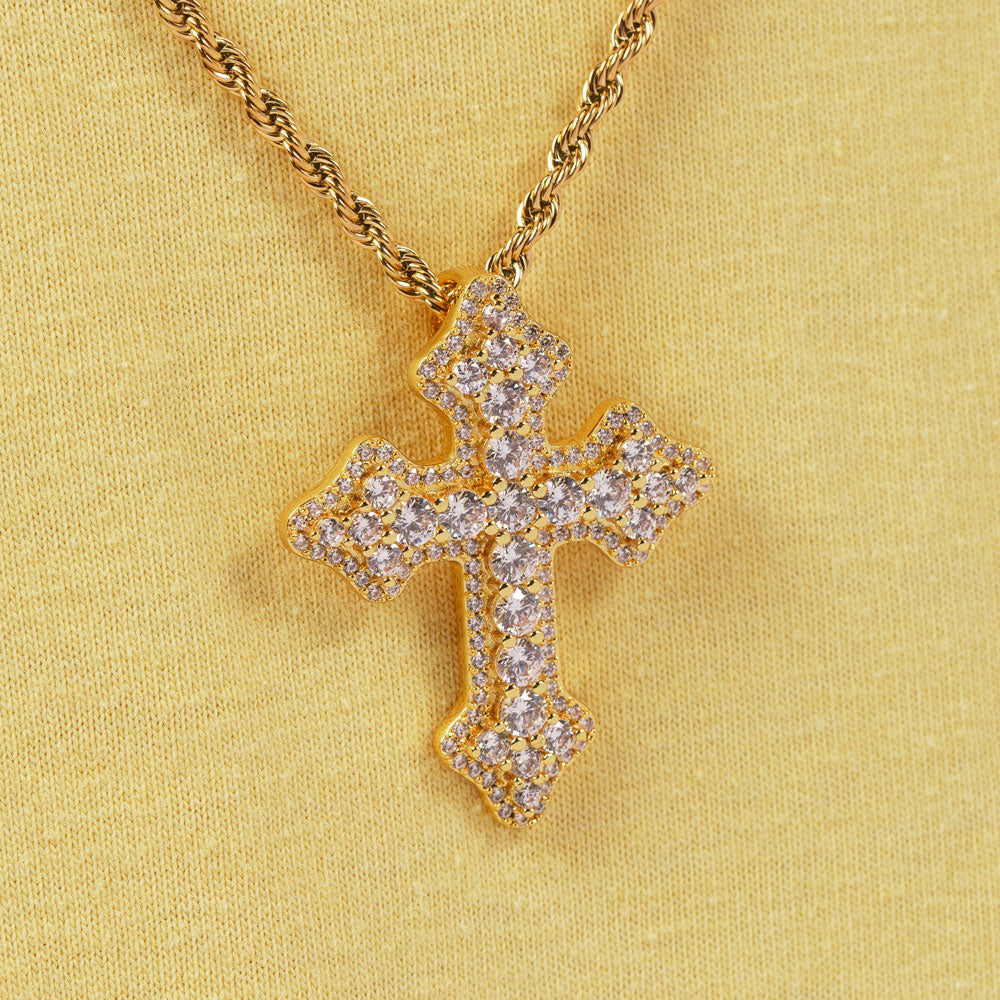 Diamond Fleur De Lis Cross Pendant & Rope Gold Chain The Gold Gods 2