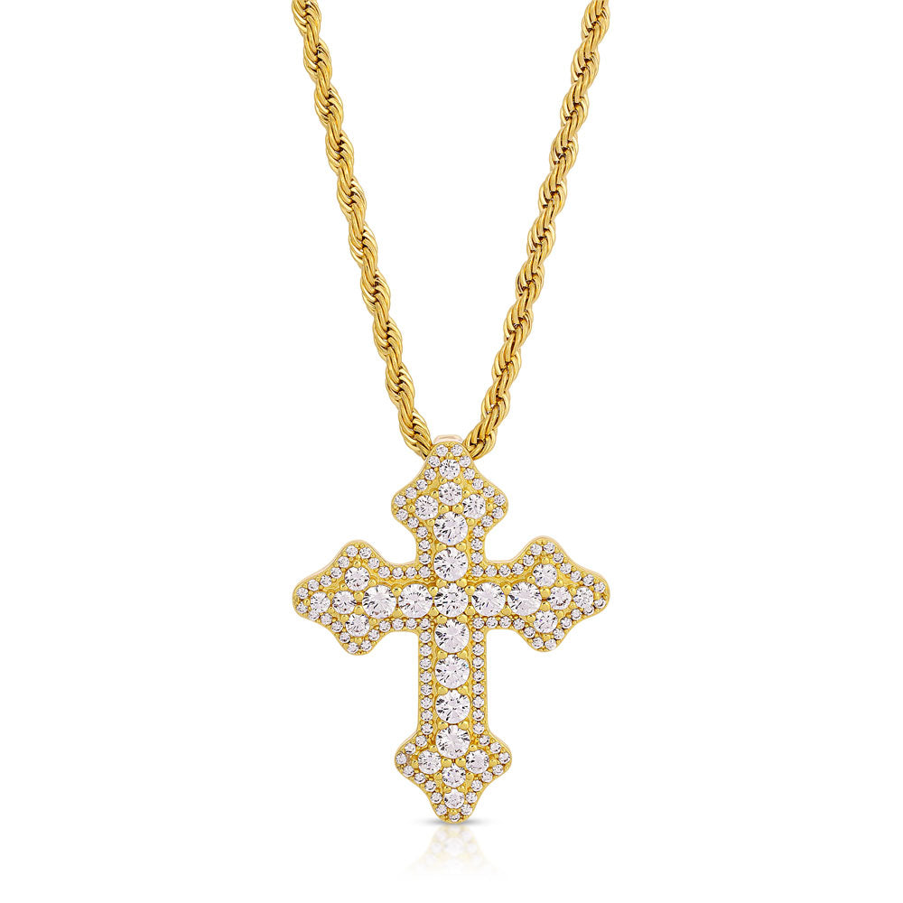 Diamond Fleur De Lis Cross Pendant & Rope Gold Chain The Gold Gods 4