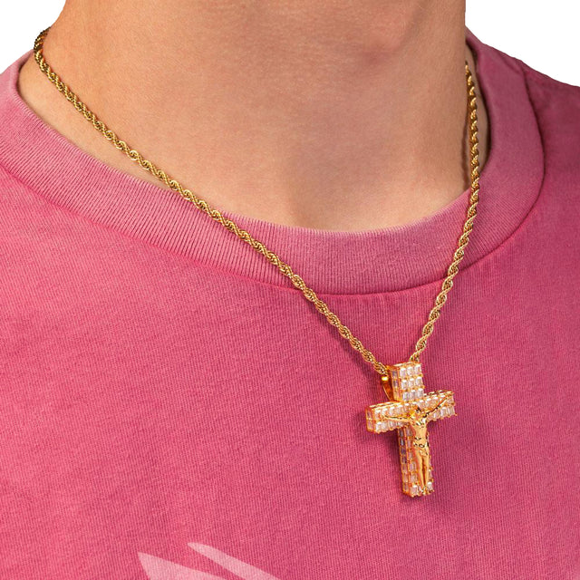 Diamond Baguette Crucifix Cross Necklace The Gold Gods 1