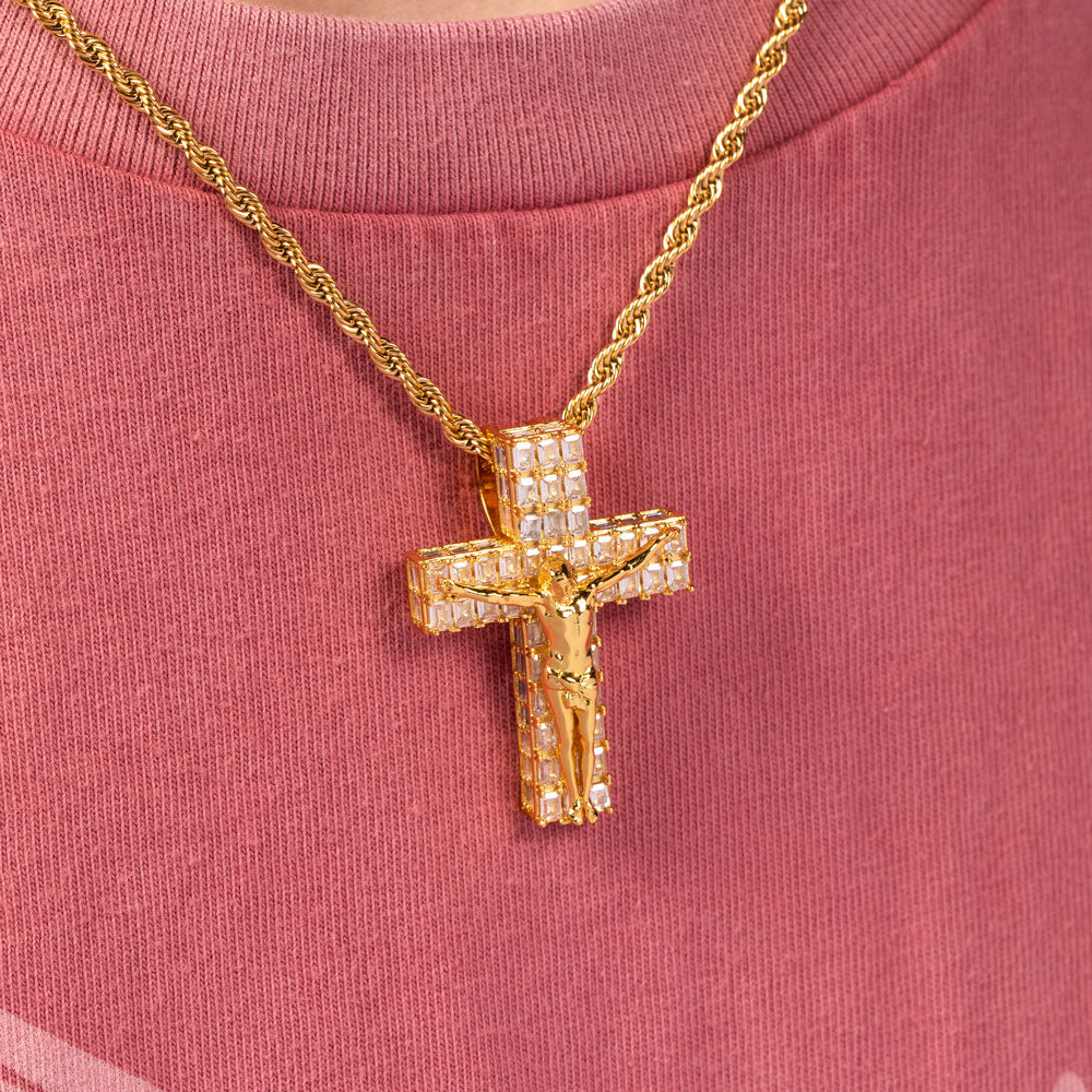 Diamond Baguette Crucifix Cross Necklace The Gold Gods 2