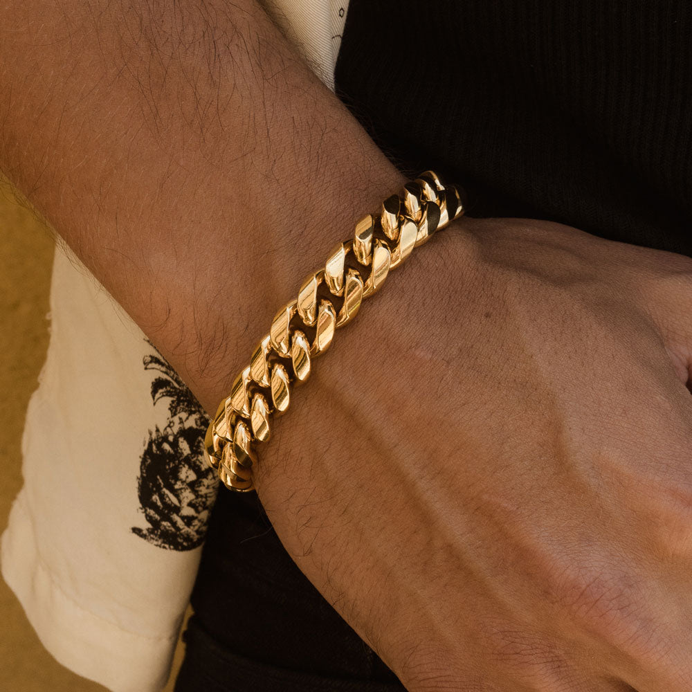 Gold cuban link bracelet on sale men