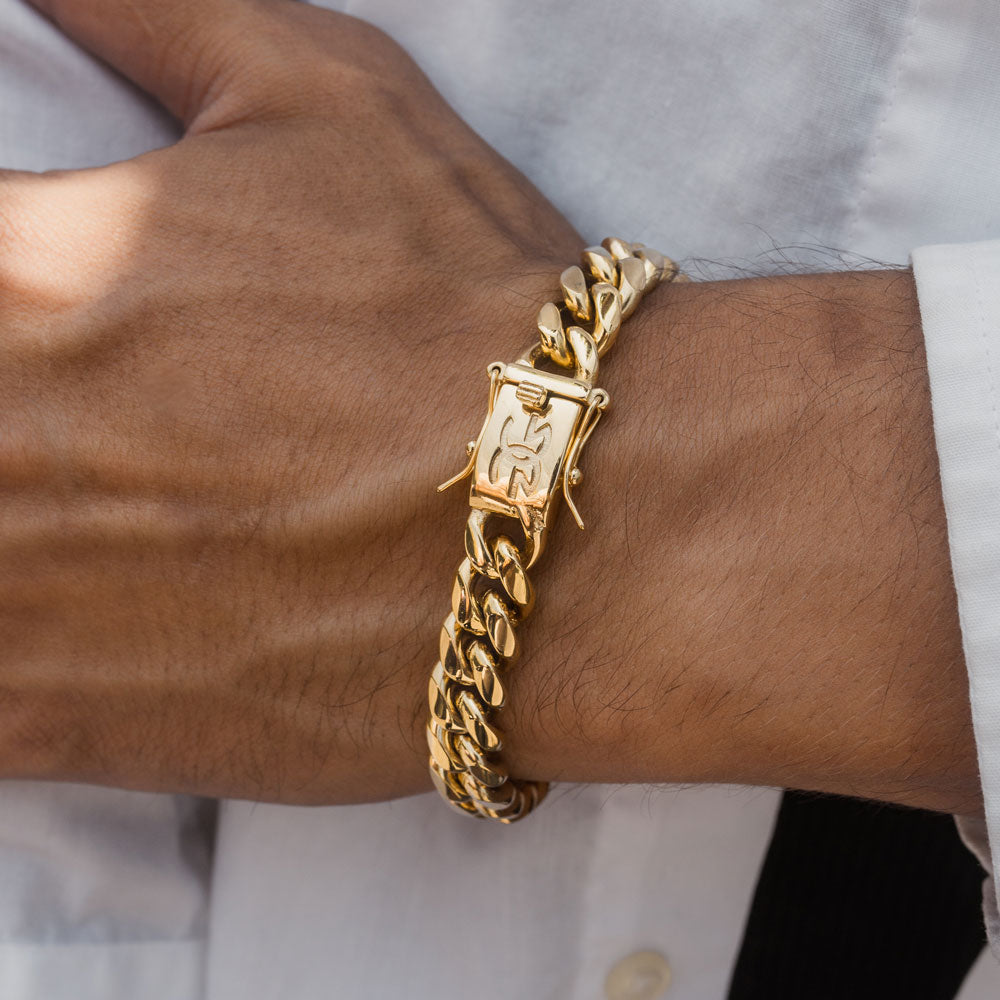 Mens Gold 12mm Miami Cuban Link Bracelet The Gold Gods Lifestyle 1