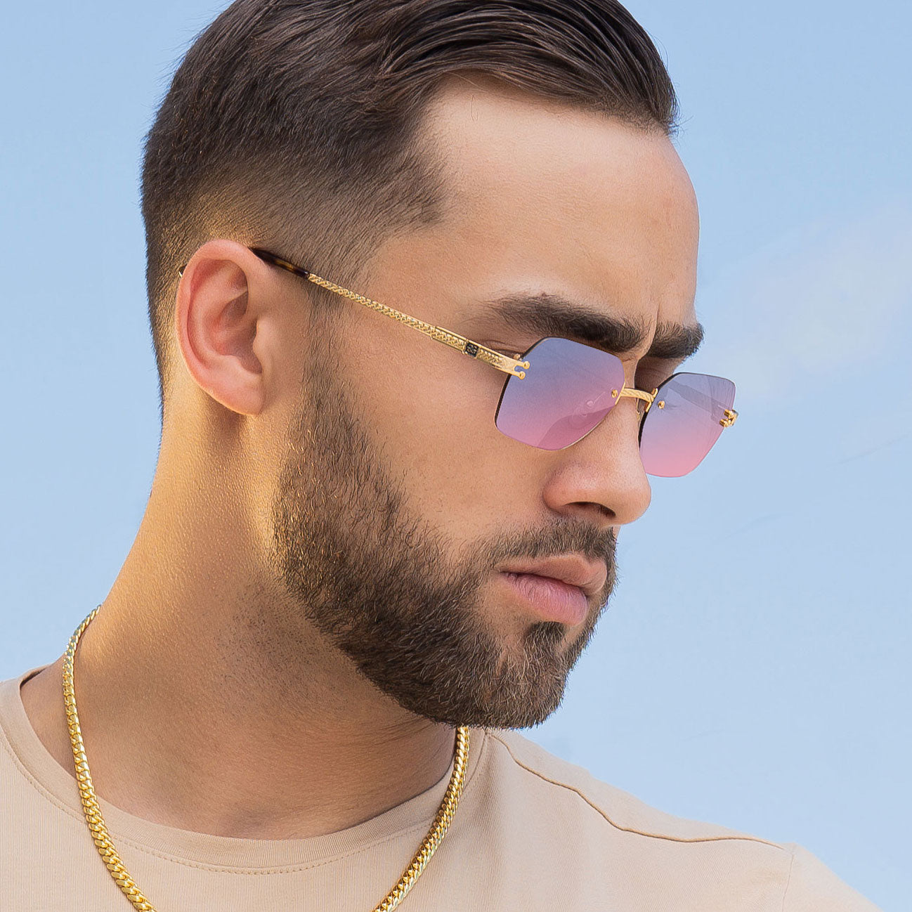 Mens Designer Vintage Frameless Sunglasses Helios Hex The Gold Gods 16