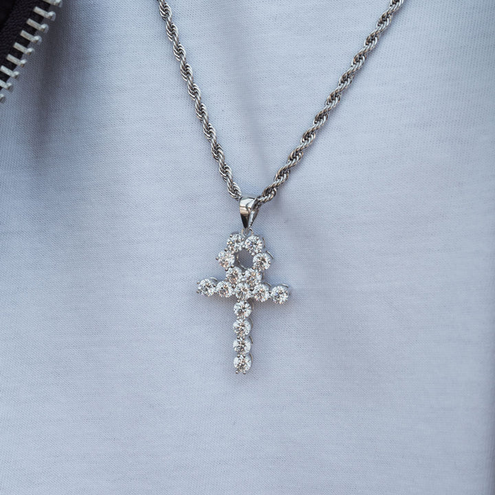 Micro Diamond Ankh Necklace in White Gold 1 The Gold Gods