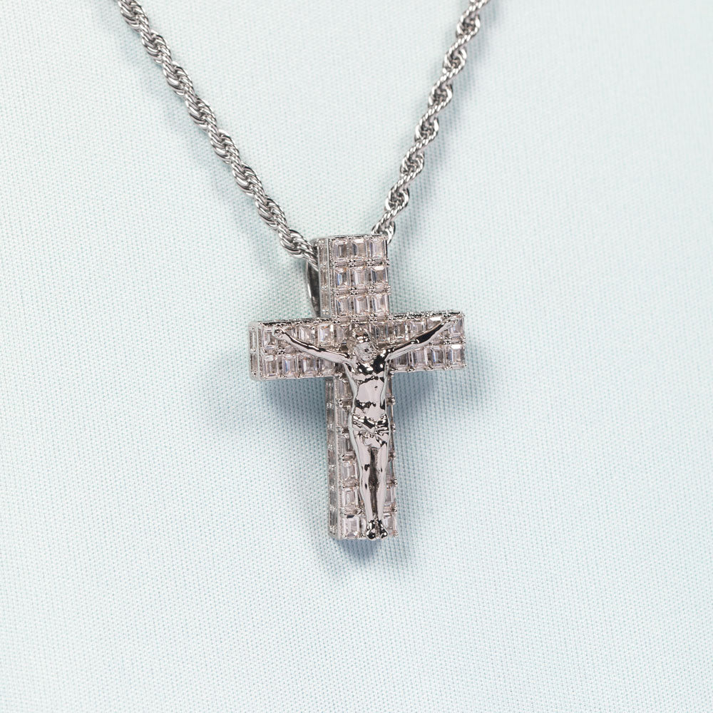 Diamond Baguette Crucifix Necklace Pendant Rope Chain The Gold Gods