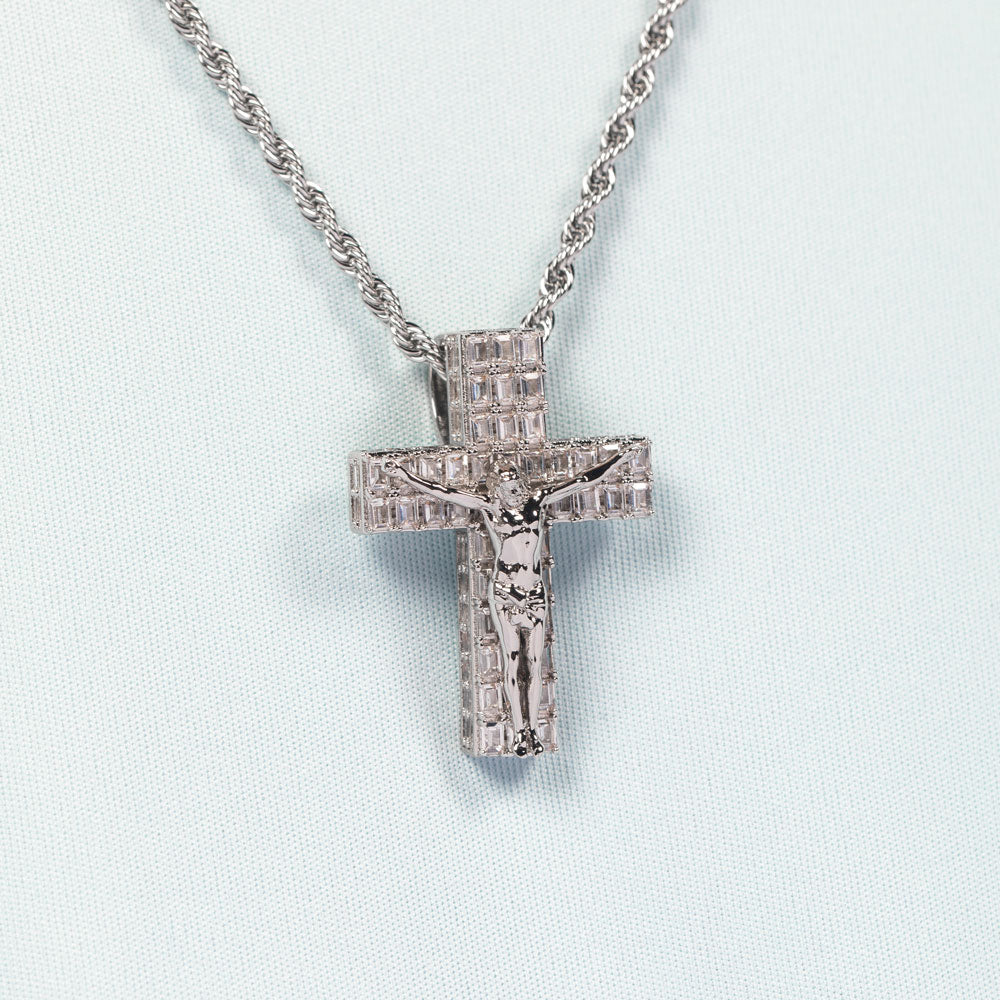 Diamond Baguette Crucifix Cross Necklace The Gold Gods 3