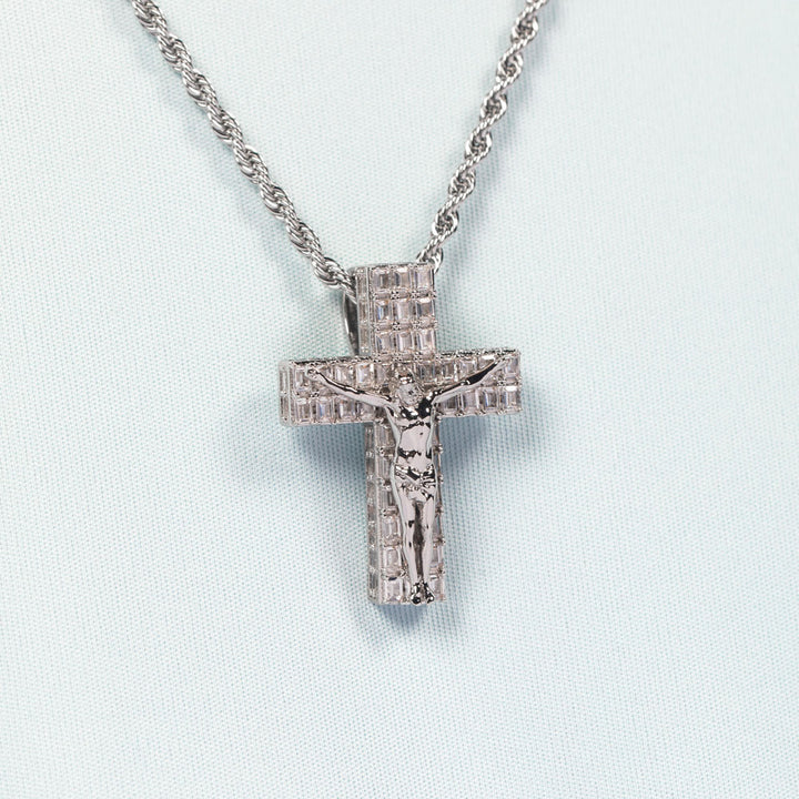 Diamond Baguette Crucifix Cross Necklace The Gold Gods 3