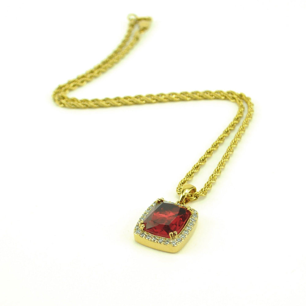 Micro Aura Ruby Necklace Pendant & Rope Gold Chain The Gold Gods top side view