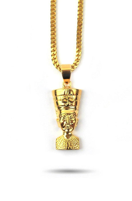 Nefertiti Gold Necklace Pendant & Franco Box Gold Chain Gold Golds front view