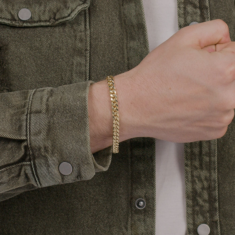 Men's & Women's 14K Yellow Gold Cuban Link Bracelet 6 mm 8 Inches