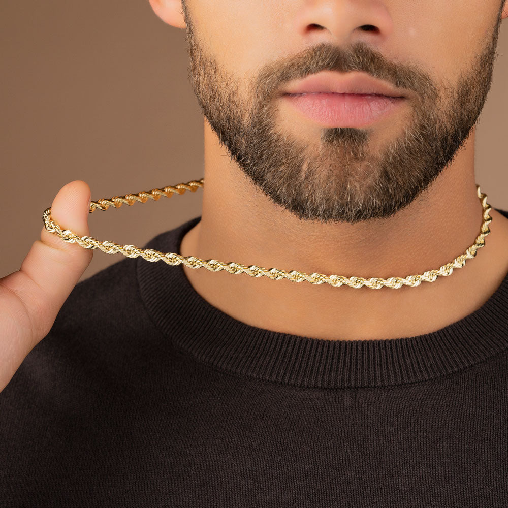 14K Yellow Gold 5mm Diamond Cut Rope Chain Necklace, Mens Womens with  Lobster Lock (18) | Amazon.com