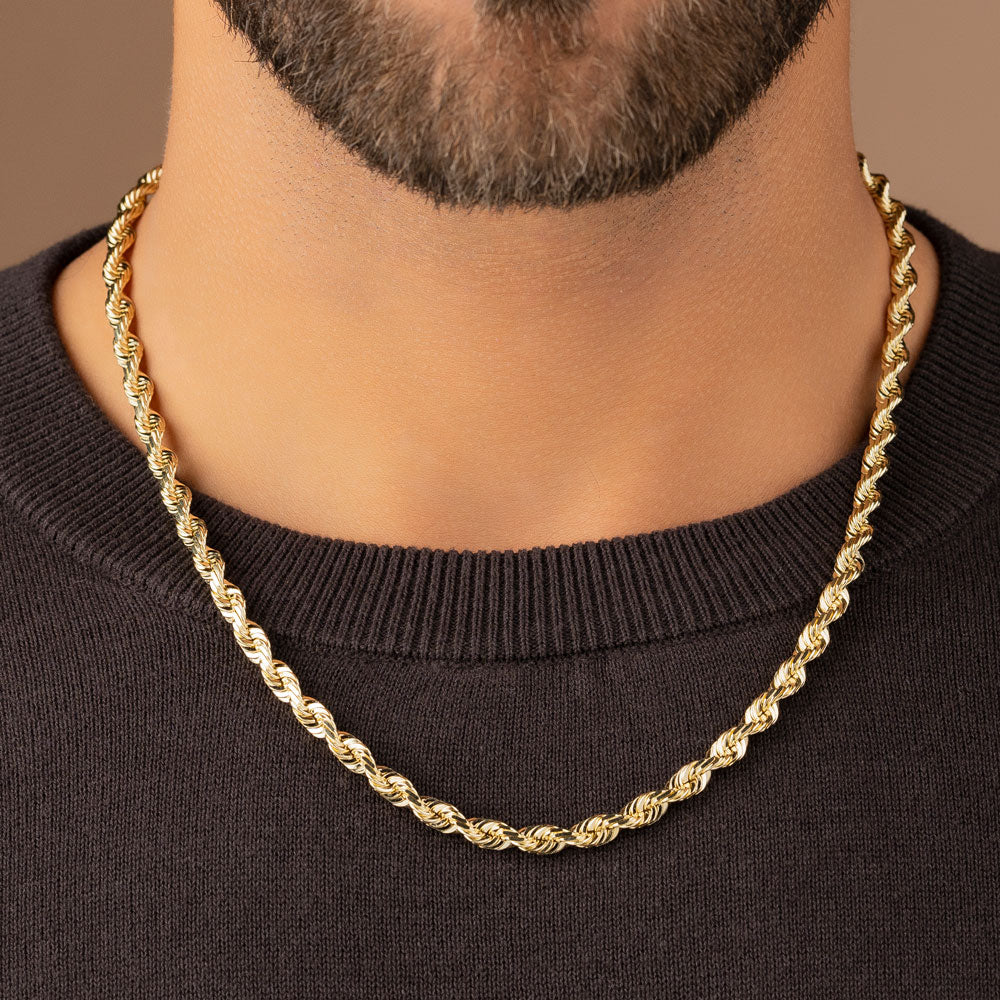 Mens Solid Gold Diamond Cut Rope Chain 6mm 22 inch The Gold Gods