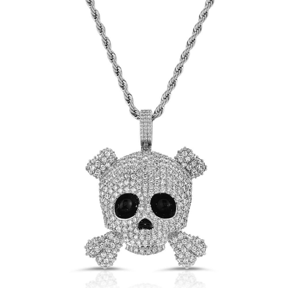Diamond Skull Pendant with Rope Chain  The Gold Gods  white  gold 