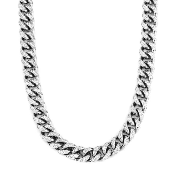 Diamond Cuban Link Chain in White Gold 10mm Front The Gold Gods