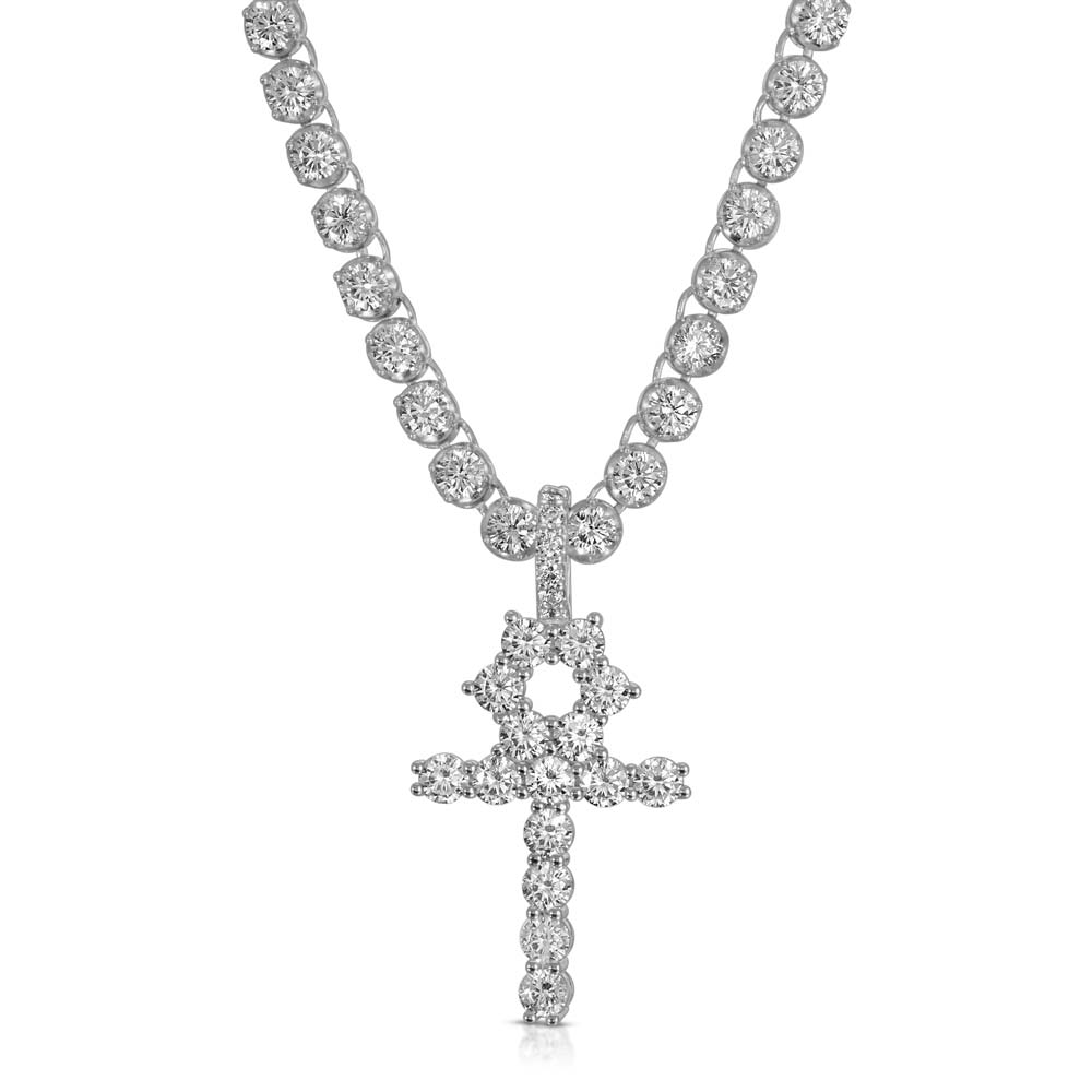 Diamond Ankh Cross Necklace Pendant & Tennis Chain