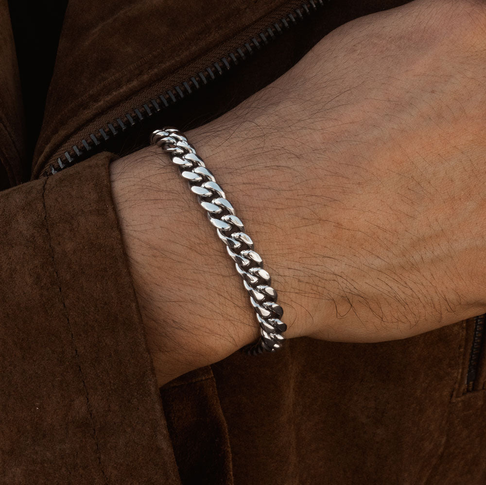 Men's Sterling Silver Cuban Link Chain Bracelet, 6mm