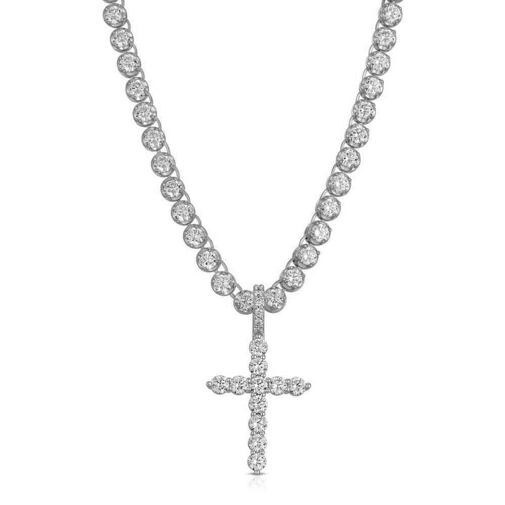 Diamond Cross with Tennis Chain White The Gold Gods Front