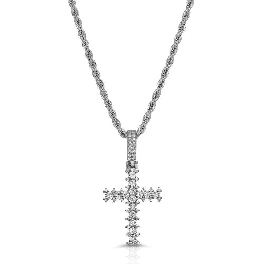 Flooded Diamond Cross Necklace in White Gold - The Gold Gods Lifestyle look