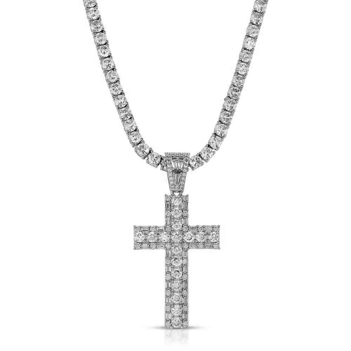 White Gold Diamond Emerald Cross Necklace & Mens Gold Tennis Chain The Gold Gods