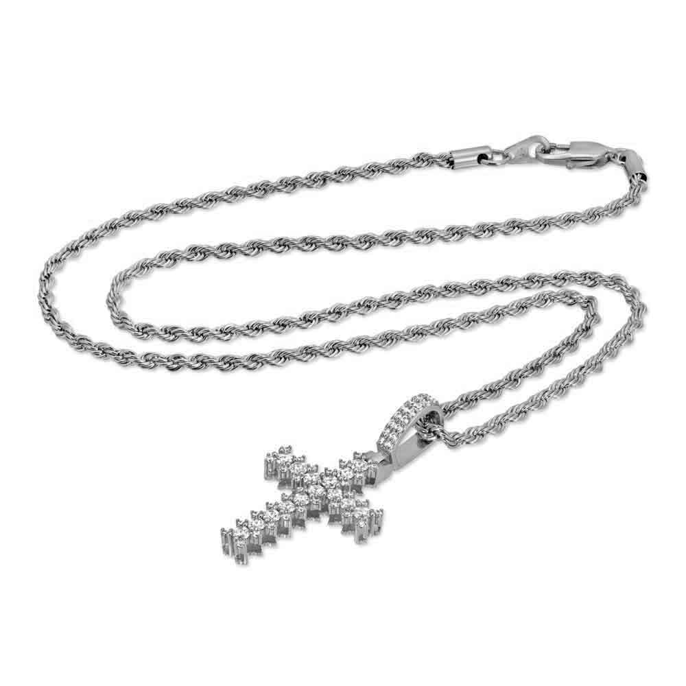 Flooded Diamond Cross Necklace in White Gold - The Gold Gods side viewFlooded Diamond Cross Necklace in White Gold - The Gold Gods Lifestyle look