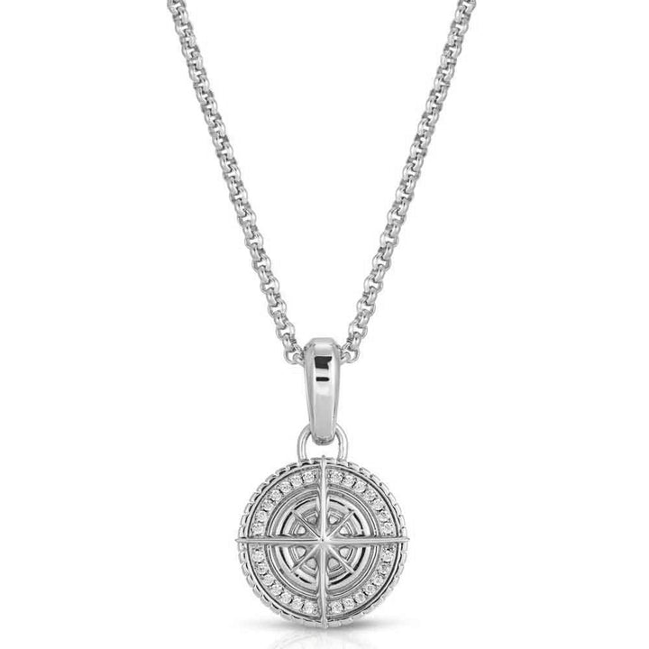 White Gold Micro Compass Pendant Necklace The Gold Gods 5
