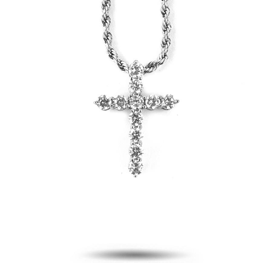 Micro Diamond Cross Necklace in White Gold