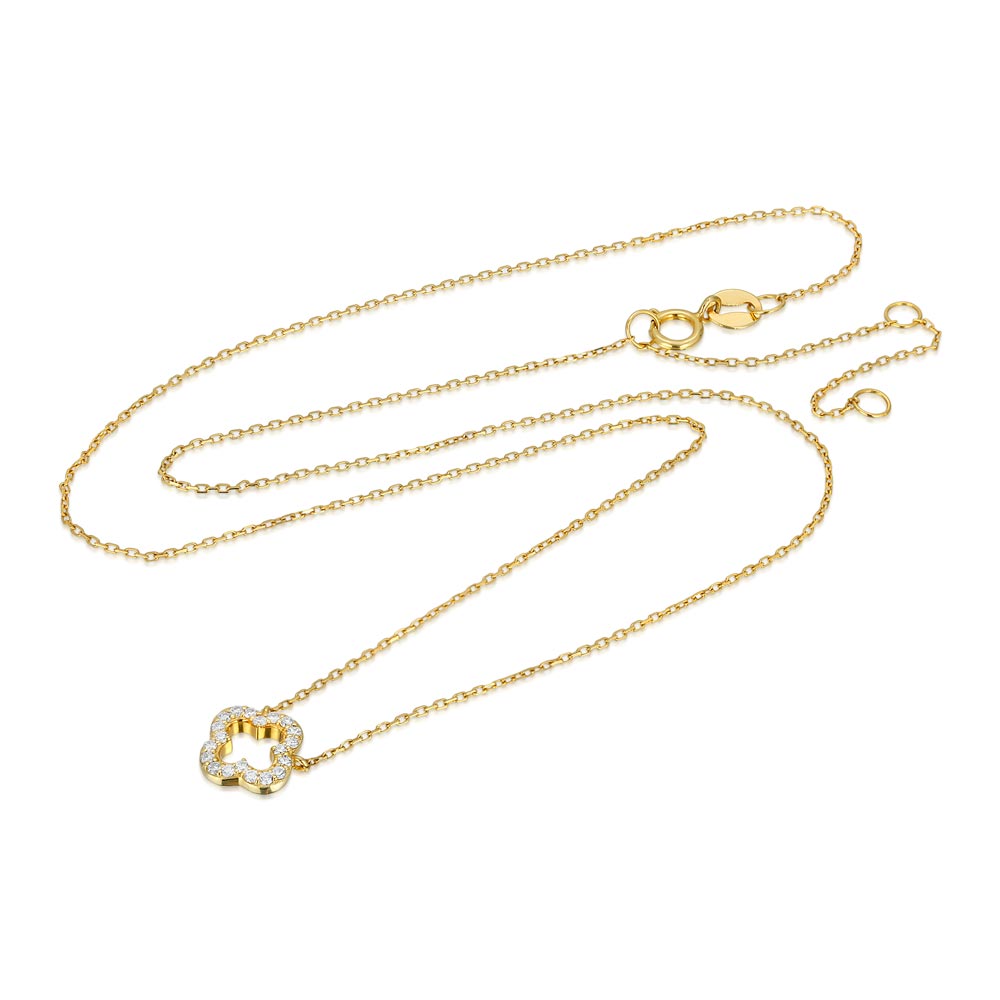 Women's 14K Solid Gold Diamond Clover Necklace | The Gold Goddess