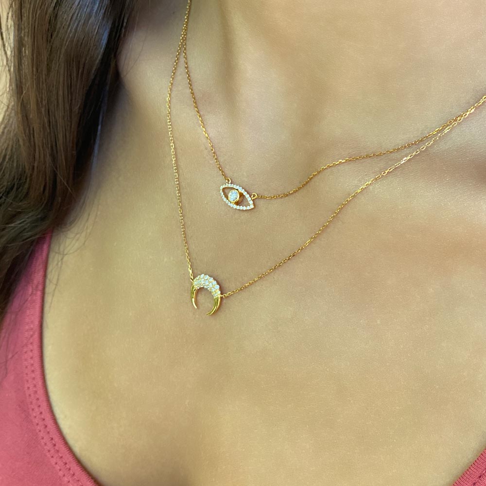 Women's 14k Solid Gold Diamond Eye Necklace The Gold Goddess 3