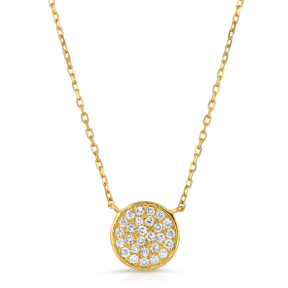 Womens 14k Solid Gold Diamond Disc Necklace  | The Gold Goddess