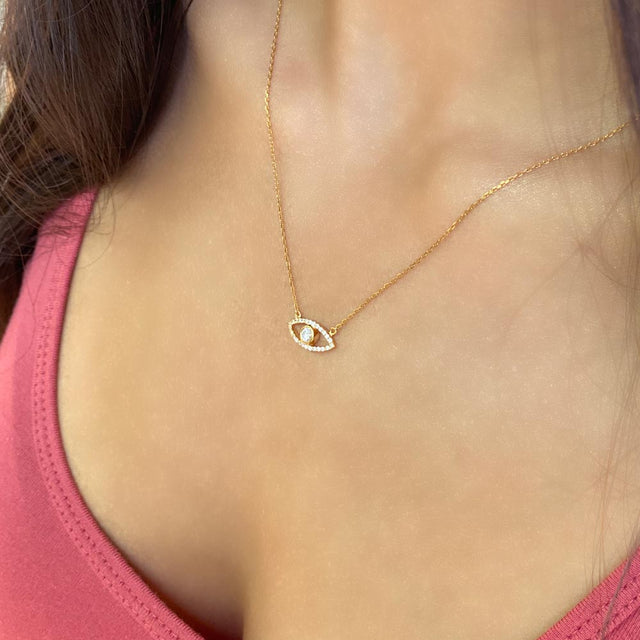 Women's 14k Solid Gold Diamond Eye Necklace The Gold Goddess