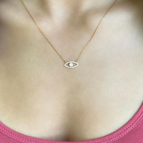 Women's 14k Solid Gold Diamond Eye Necklace The Gold Goddess 2