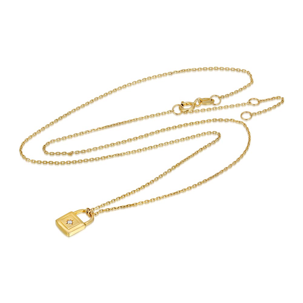 Womens 14k Solid Gold Diamond Lock Necklace Layered | The Gold Goddess 3
