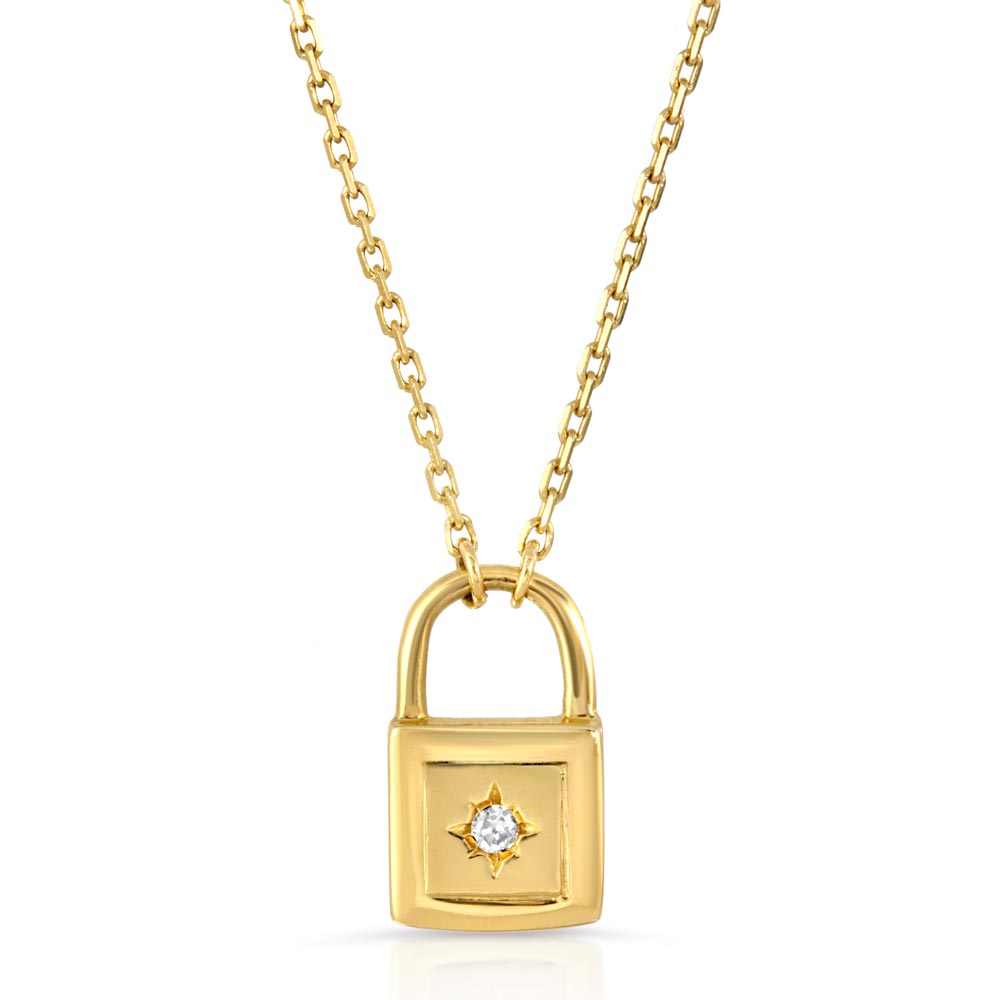 Womens 14k Solid Gold Diamond Lock Necklace Layered | The Gold Goddess 2