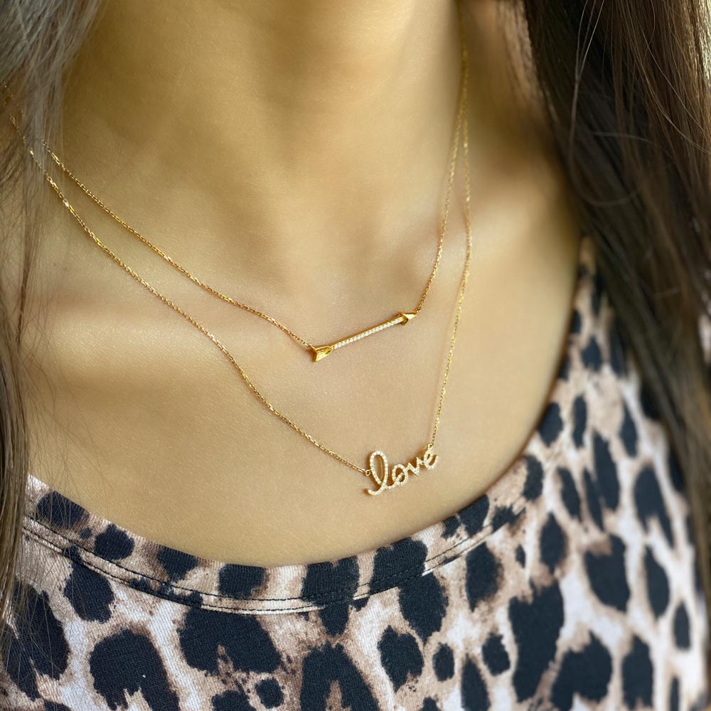 Womens 14k Solid Gold Diamond Love Mini Necklace Layered | The Gold Goddess