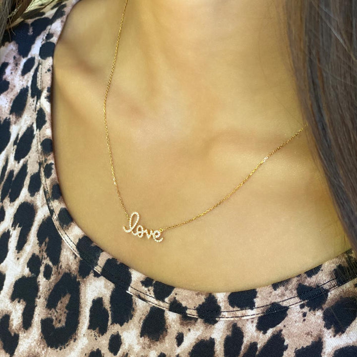 Womens 14k Solid Gold Diamond Love Mini Necklace | The Gold Goddess