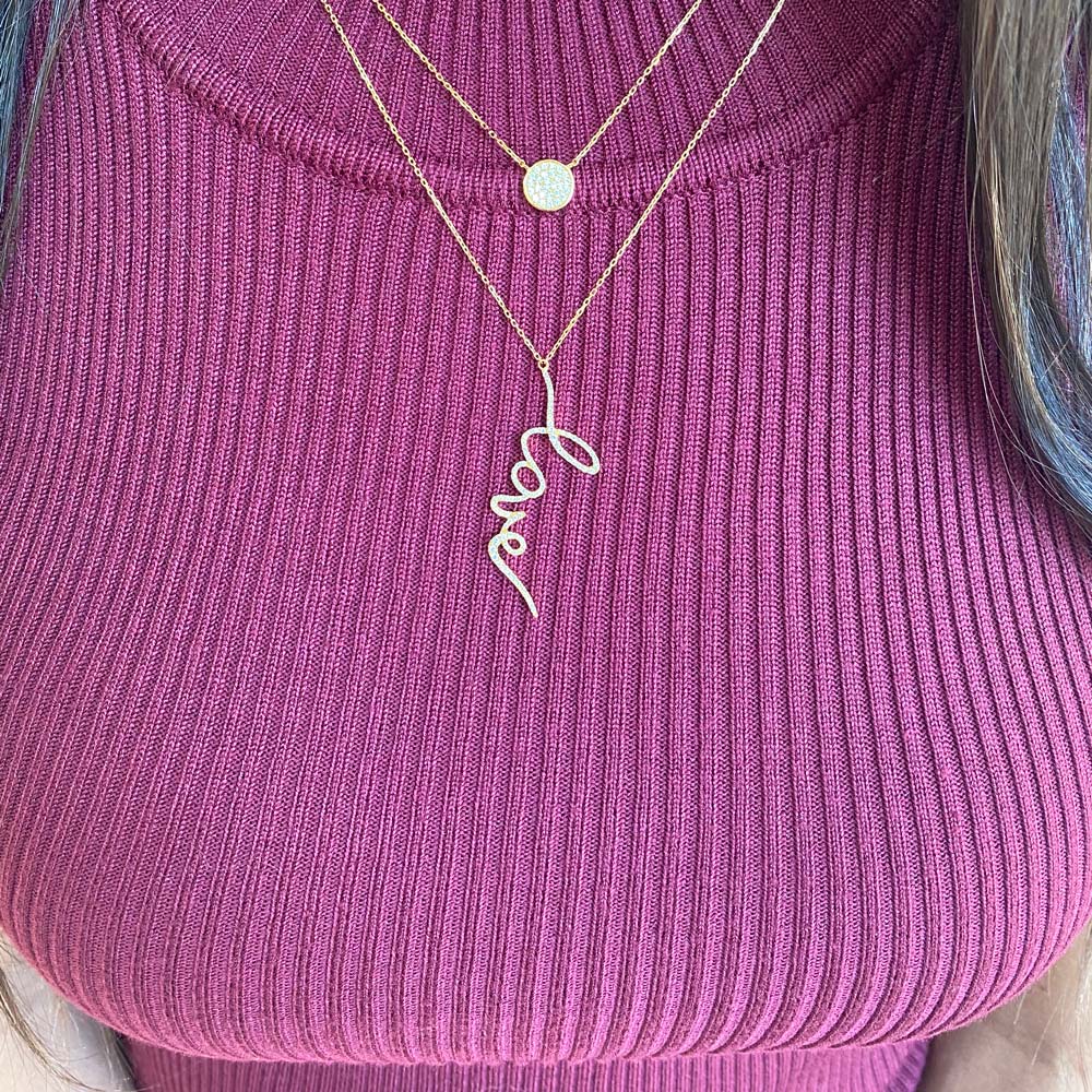 Womens 14k Solid Gold Diamond Love Necklace Layered | The Gold Goddess