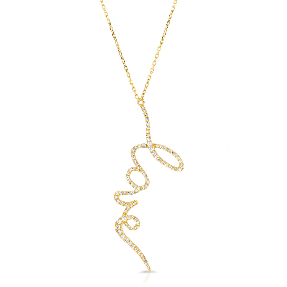 Womens 14k Solid Gold Diamond Love Necklace Layered Front | The Gold Goddess