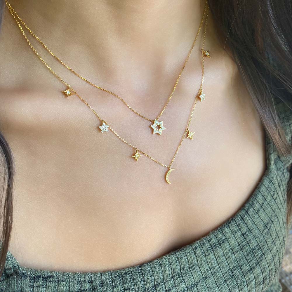 Solid Gold Star Layered Necklace - ET772758153 | Goldstore