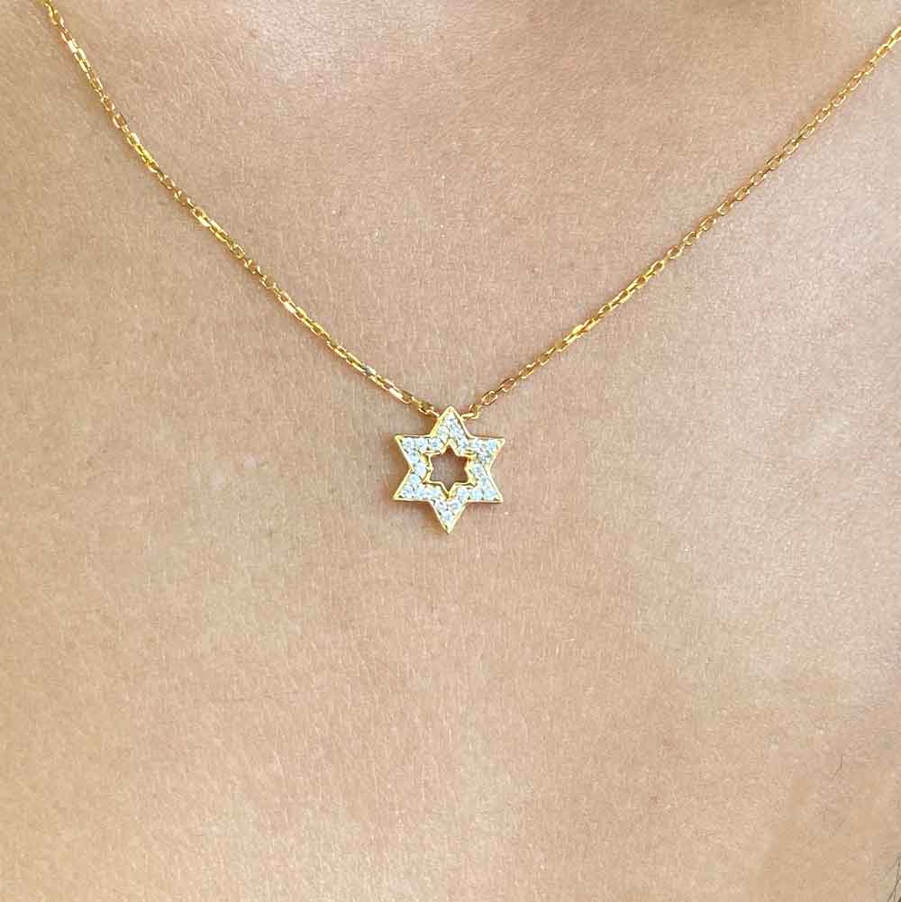 Amazon.com: Tiny Jewish Star of David Necklace in Yellow Gold Plate :  Handmade Products